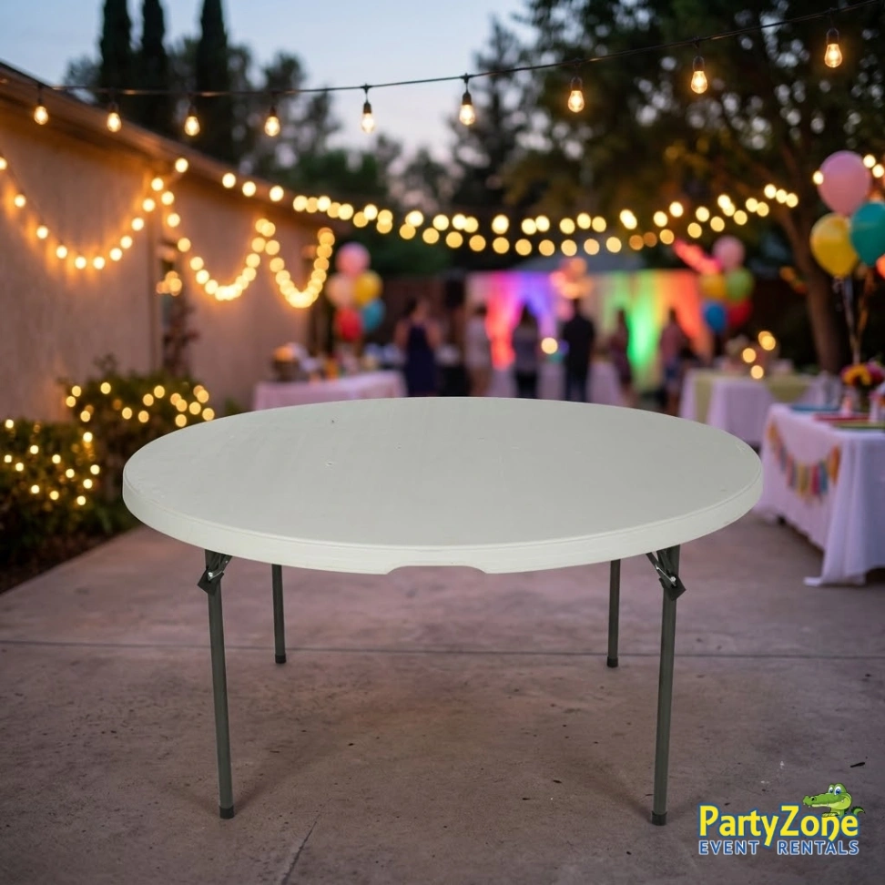 5ft round table rental for Marrero LA receptions and weddings, seats up to 8