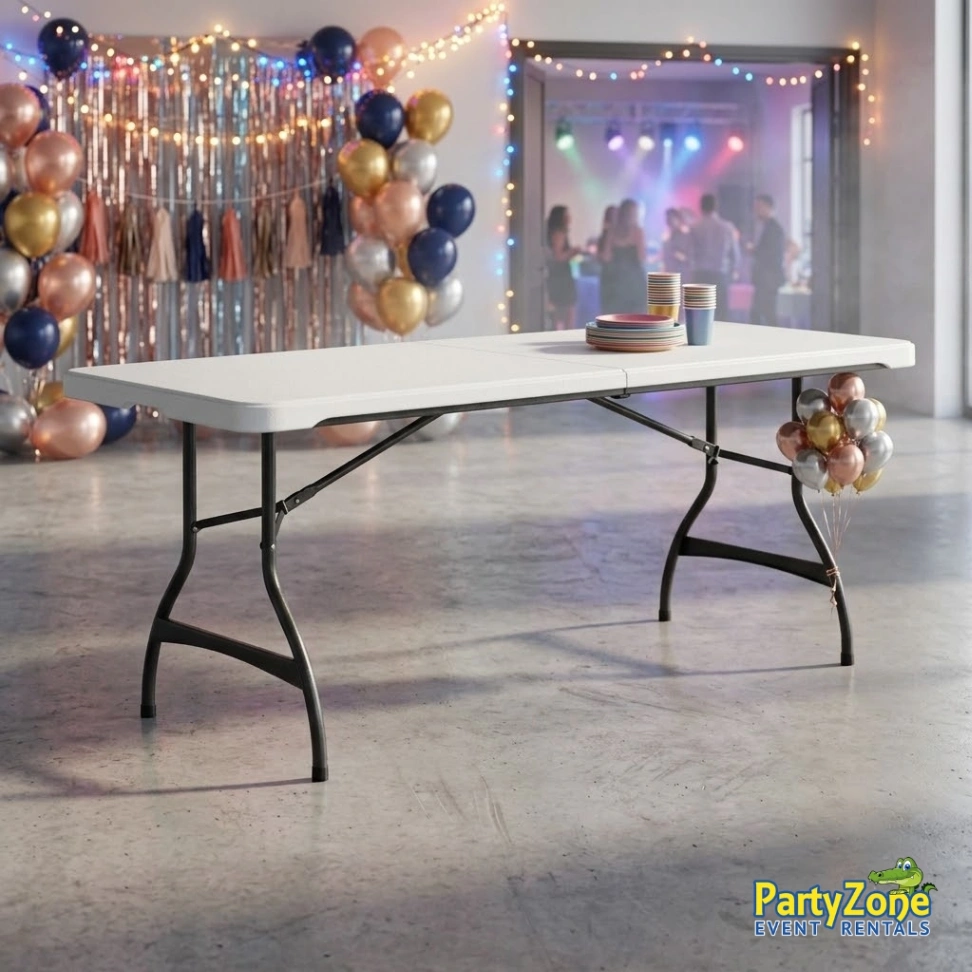 6ft folding table rental for Marrero LA graduations and church events, seats eight